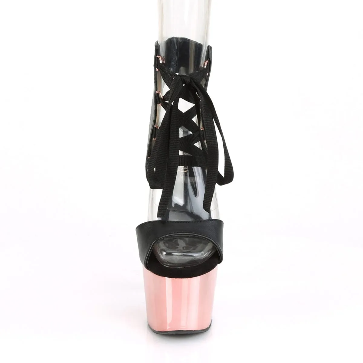 ADORE-700-14 Black Faux Leather/Rose Gold Chrome