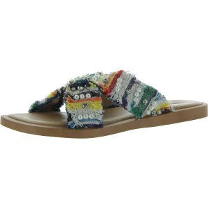 Anya Womens Woven Embellished Slide Sandals