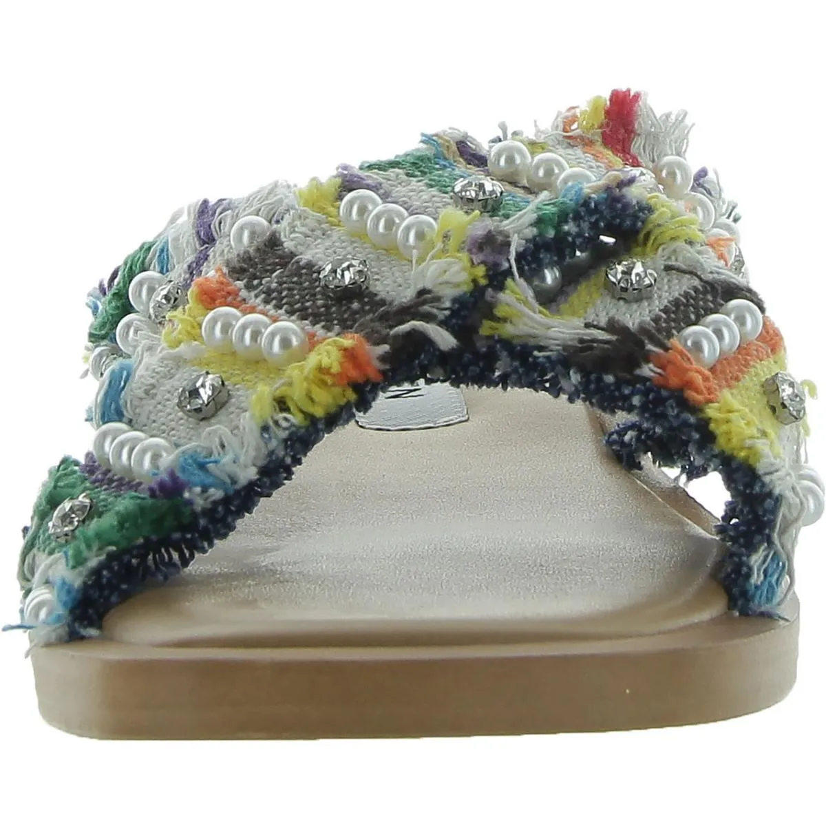 Anya Womens Woven Embellished Slide Sandals