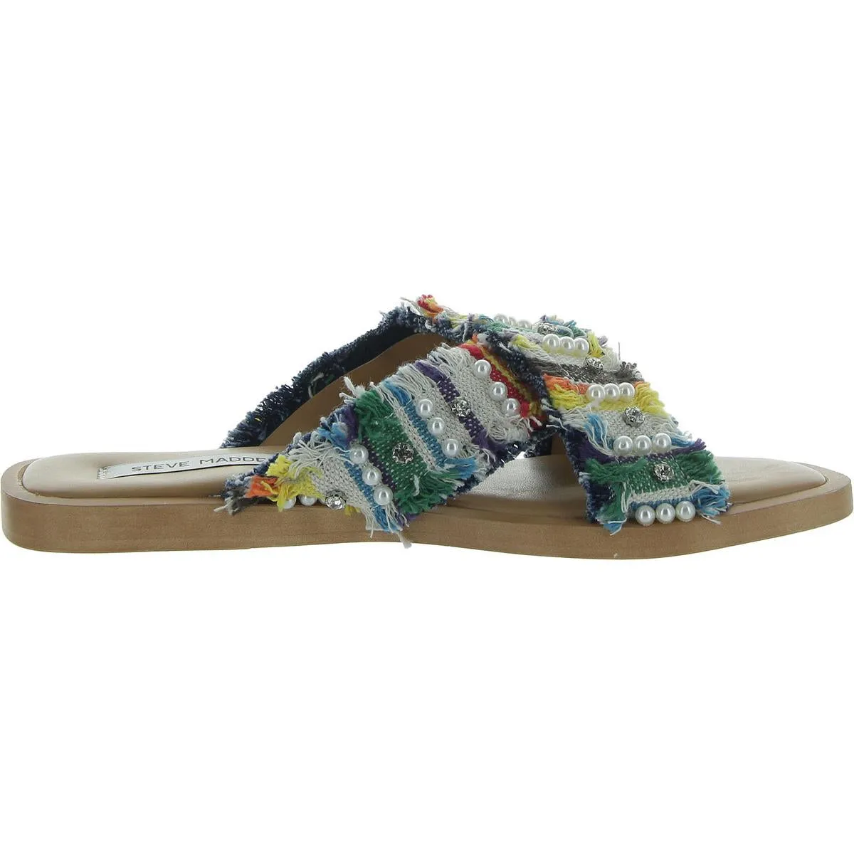 Anya Womens Woven Embellished Slide Sandals