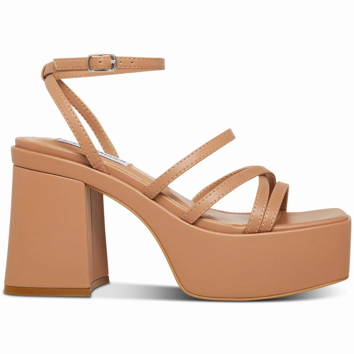 Barb Womens Leather Ankle Strap Platform Heels