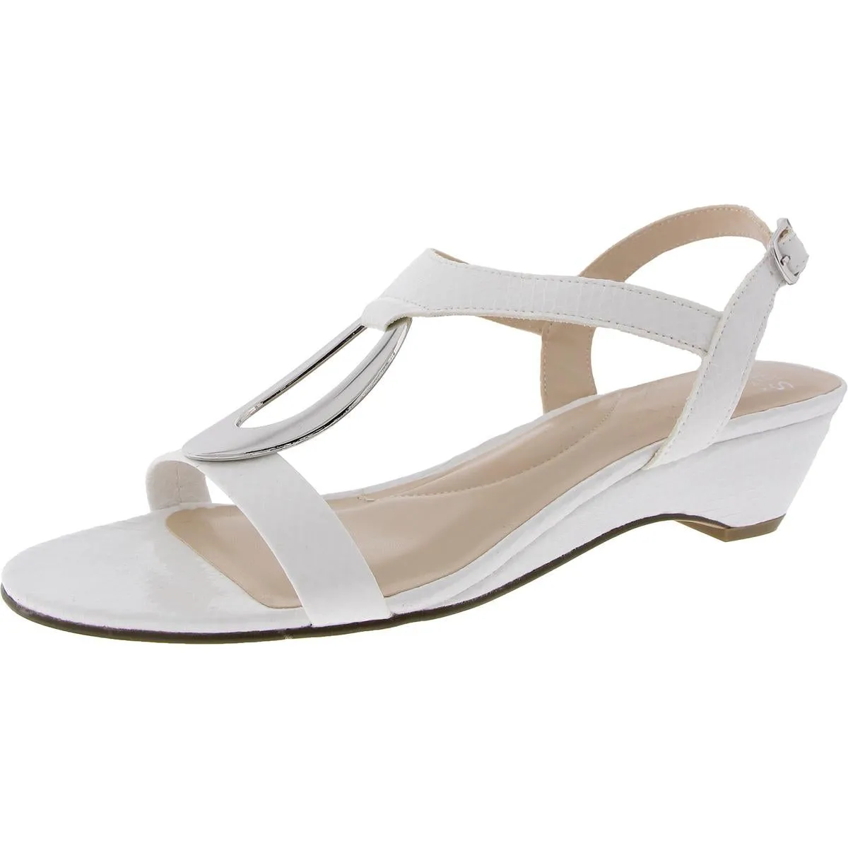Carmeyy Womens Embellished Patent T-Strap Sandals