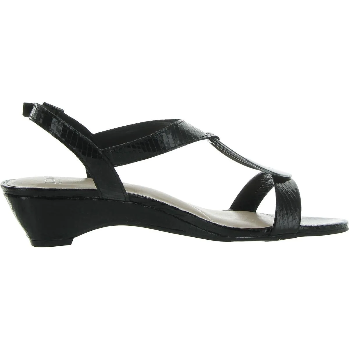 Carmeyy Womens Embellished Patent T-Strap Sandals