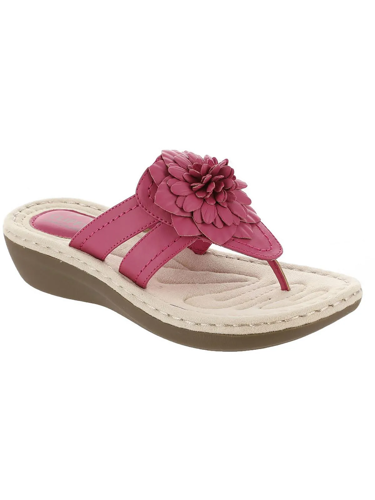 Cassia Womens Faux Leather Thong Wedge Sandals