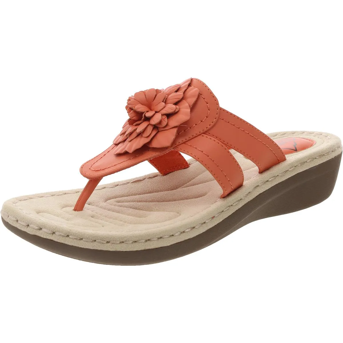 Cassia Womens Faux Leather Thong Wedge Sandals