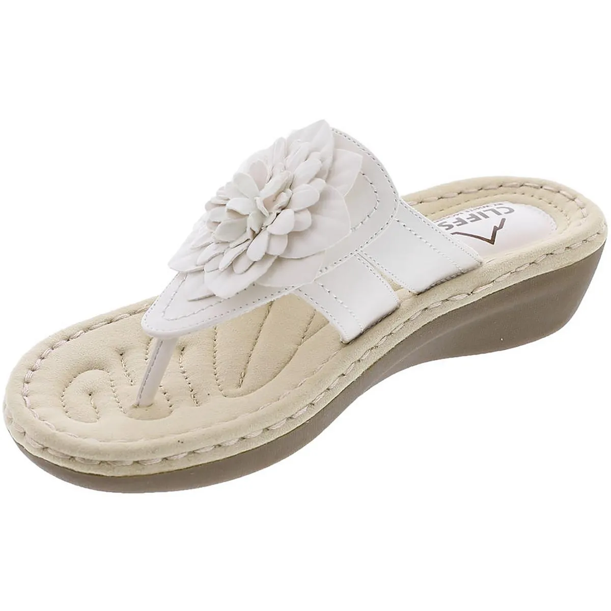 Cassia Womens Faux Leather Thong Wedge Sandals