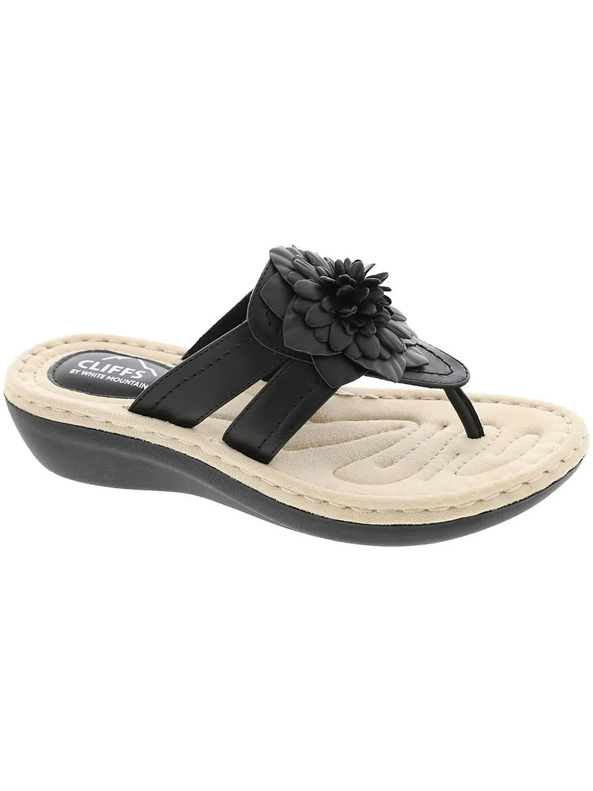 Cassia Womens Faux Leather Thong Wedge Sandals