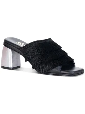 Cha Cha Womens Leather Fringe Block Heel