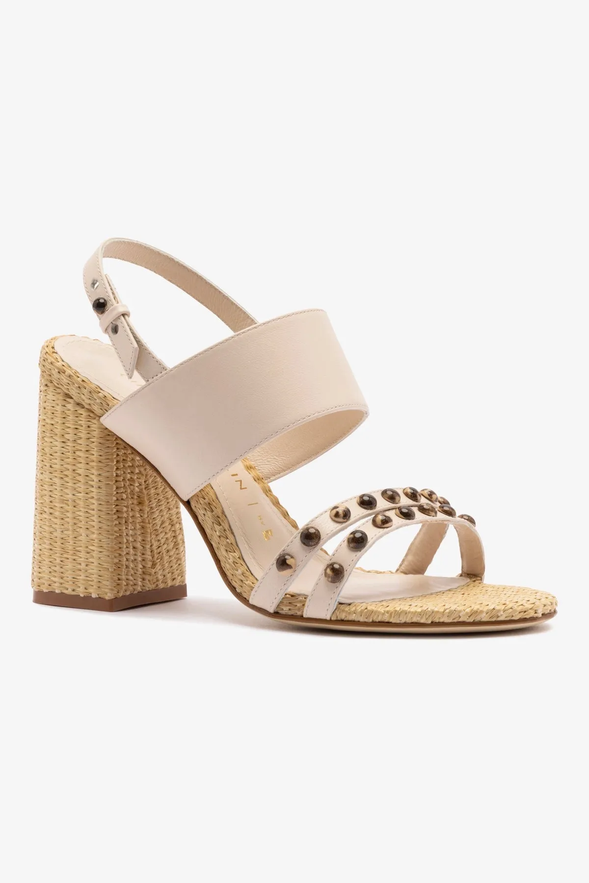 Chloe Gosselin by Larroud Margot Sandal In Puff Cream Leather and Natural Raffia