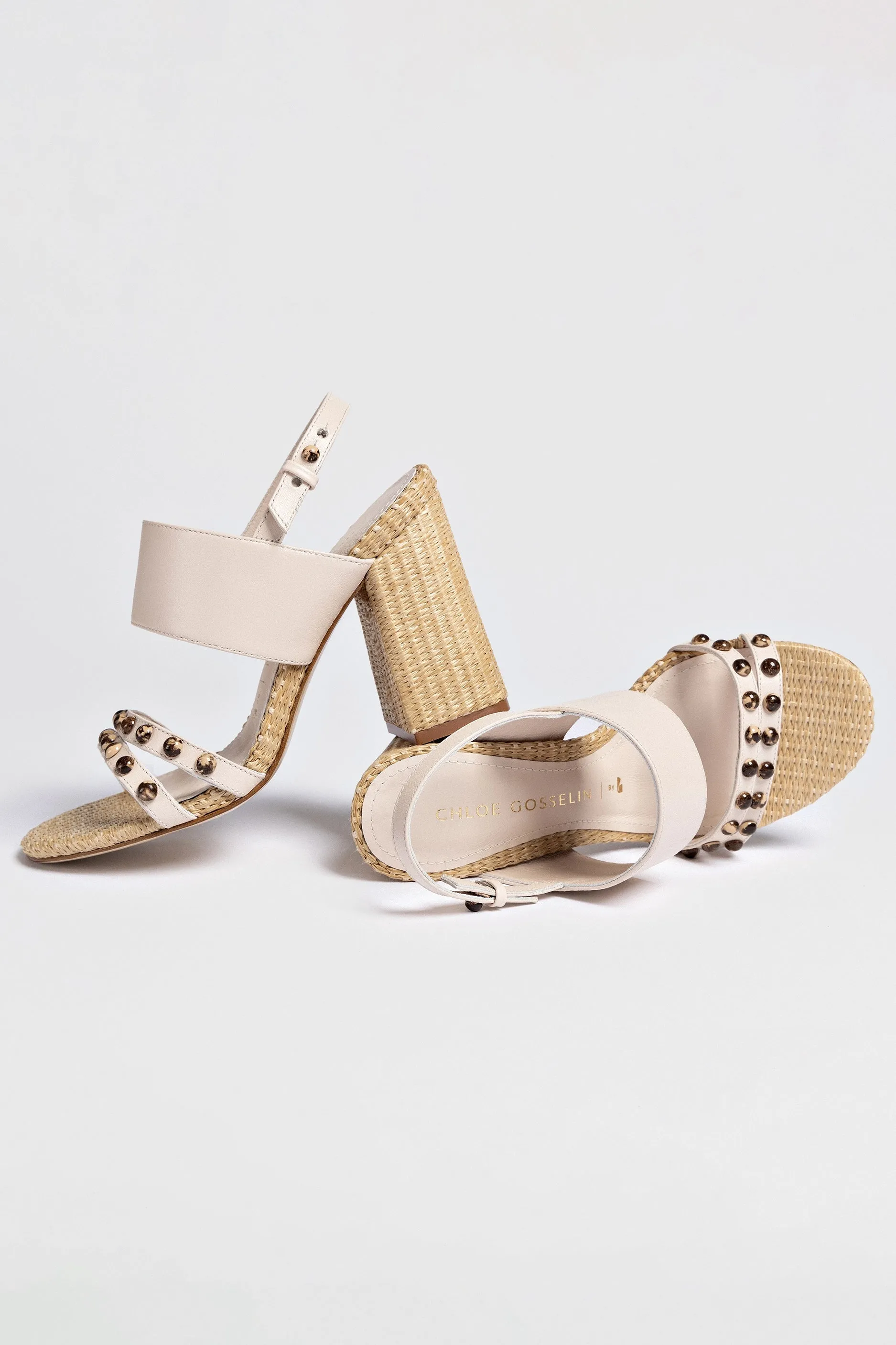 Chloe Gosselin by Larroud Margot Sandal In Puff Cream Leather and Natural Raffia