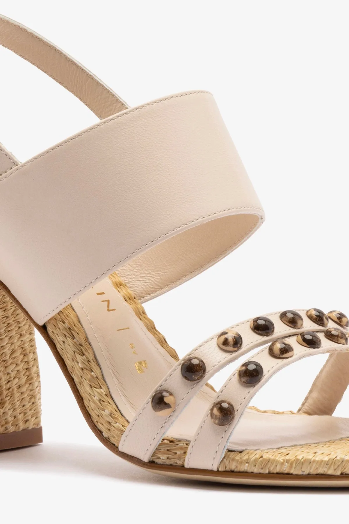 Chloe Gosselin by Larroud Margot Sandal In Puff Cream Leather and Natural Raffia