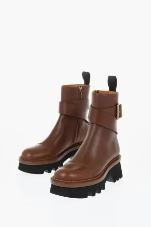 Chloe Leather Boots With Buckle Detail And Tank Sole