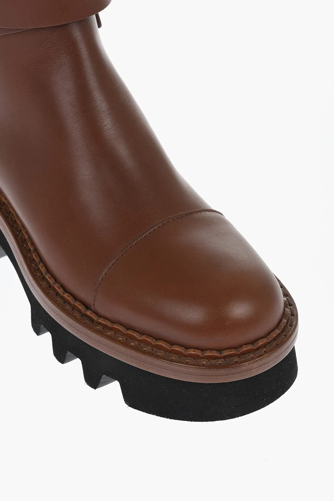 Chloe Leather Boots With Buckle Detail And Tank Sole