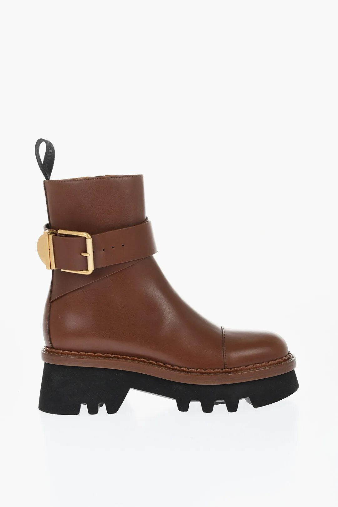 Chloe Leather Boots With Buckle Detail And Tank Sole