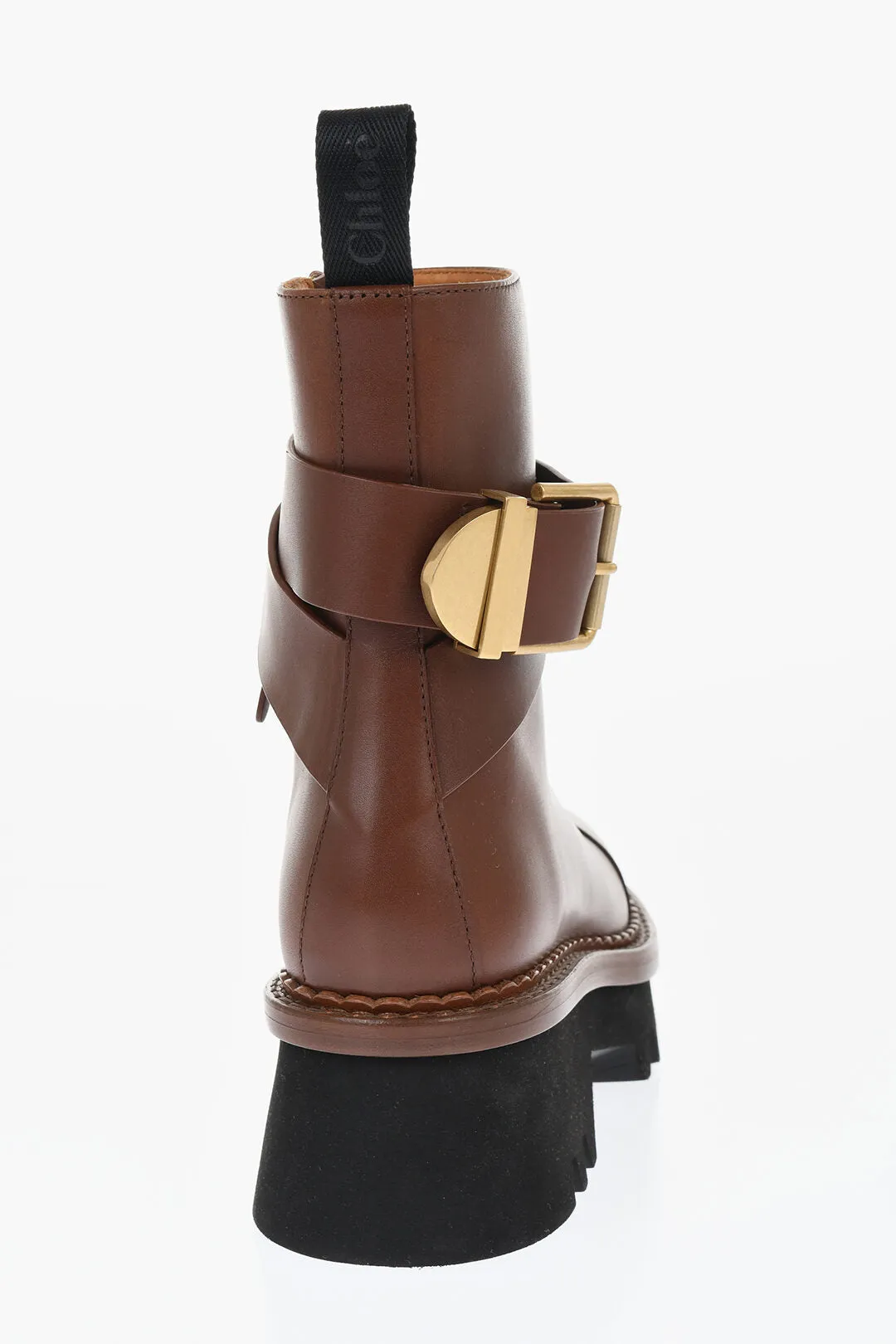 Chloe Leather Boots With Buckle Detail And Tank Sole