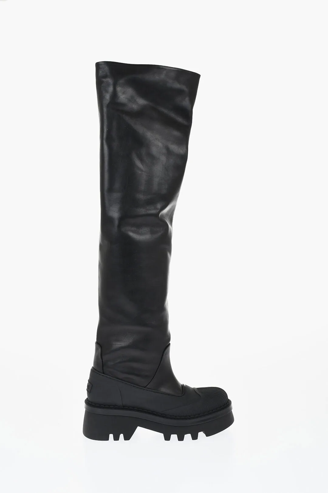 Chloe Leather Knee-High Boots With Tank Sole