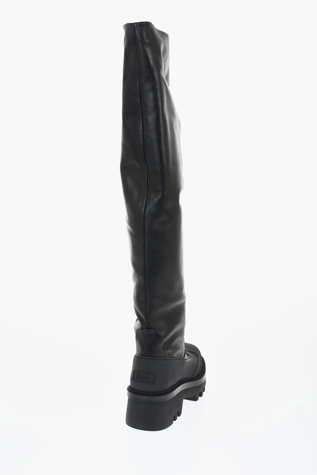 Chloe Leather Knee-High Boots With Tank Sole