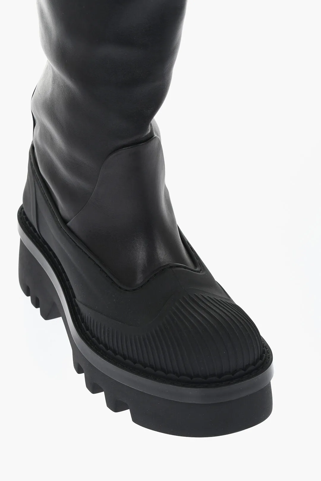 Chloe Leather Knee-High Boots With Tank Sole