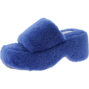 Claire Womens Faux Fur Open Square Toe Flatform Sandals