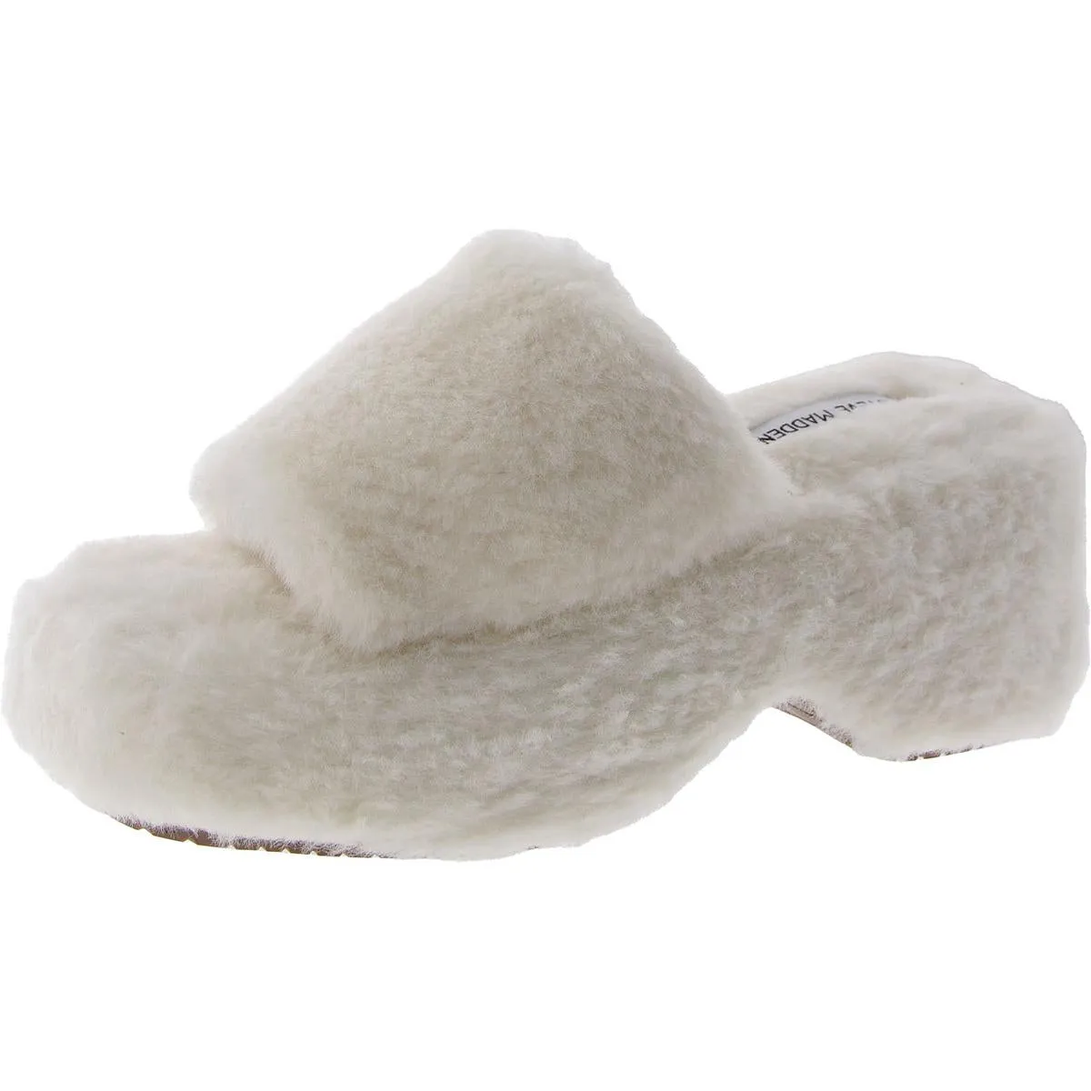 Claire Womens Faux Fur Open Square Toe Flatform Sandals