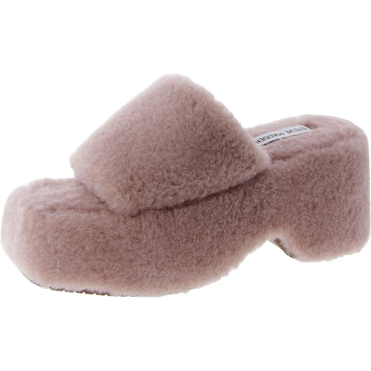 Claire Womens Faux Fur Open Square Toe Flatform Sandals