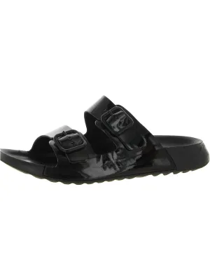 Cozmo  Womens Patent Footbed Slide Sandals