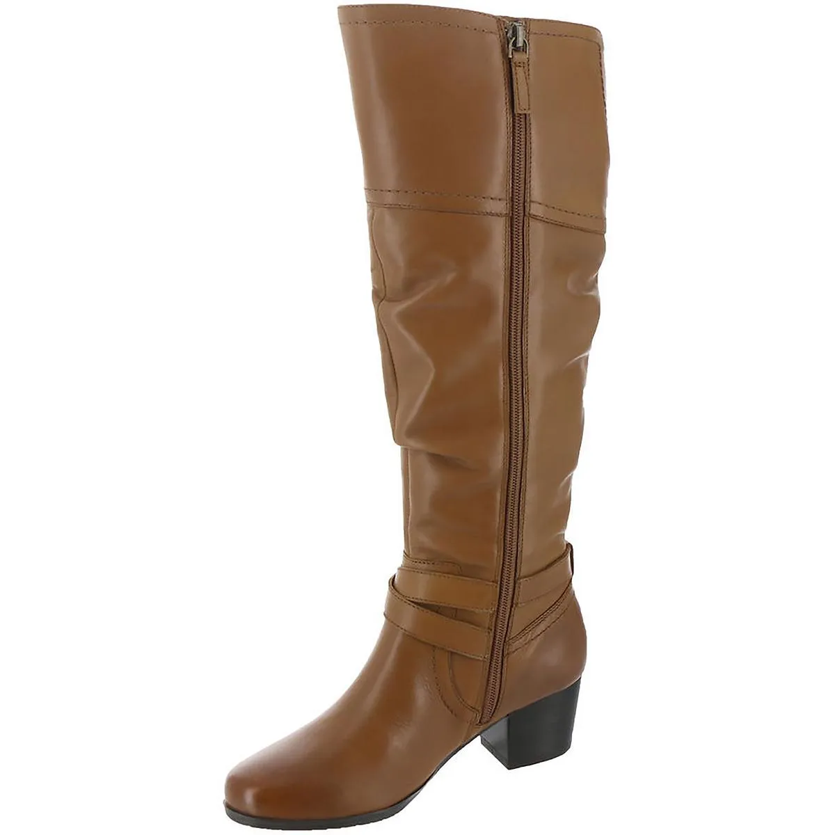 Dakota Womens Leather Stacked Heel Knee-High Boots