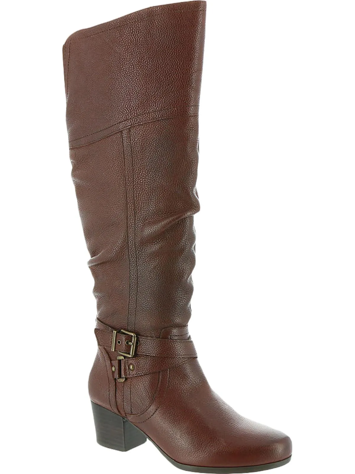 Dakota Womens Leather Stacked Heel Knee-High Boots