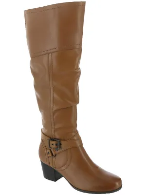Dakota Womens Leather Stacked Heel Knee-High Boots