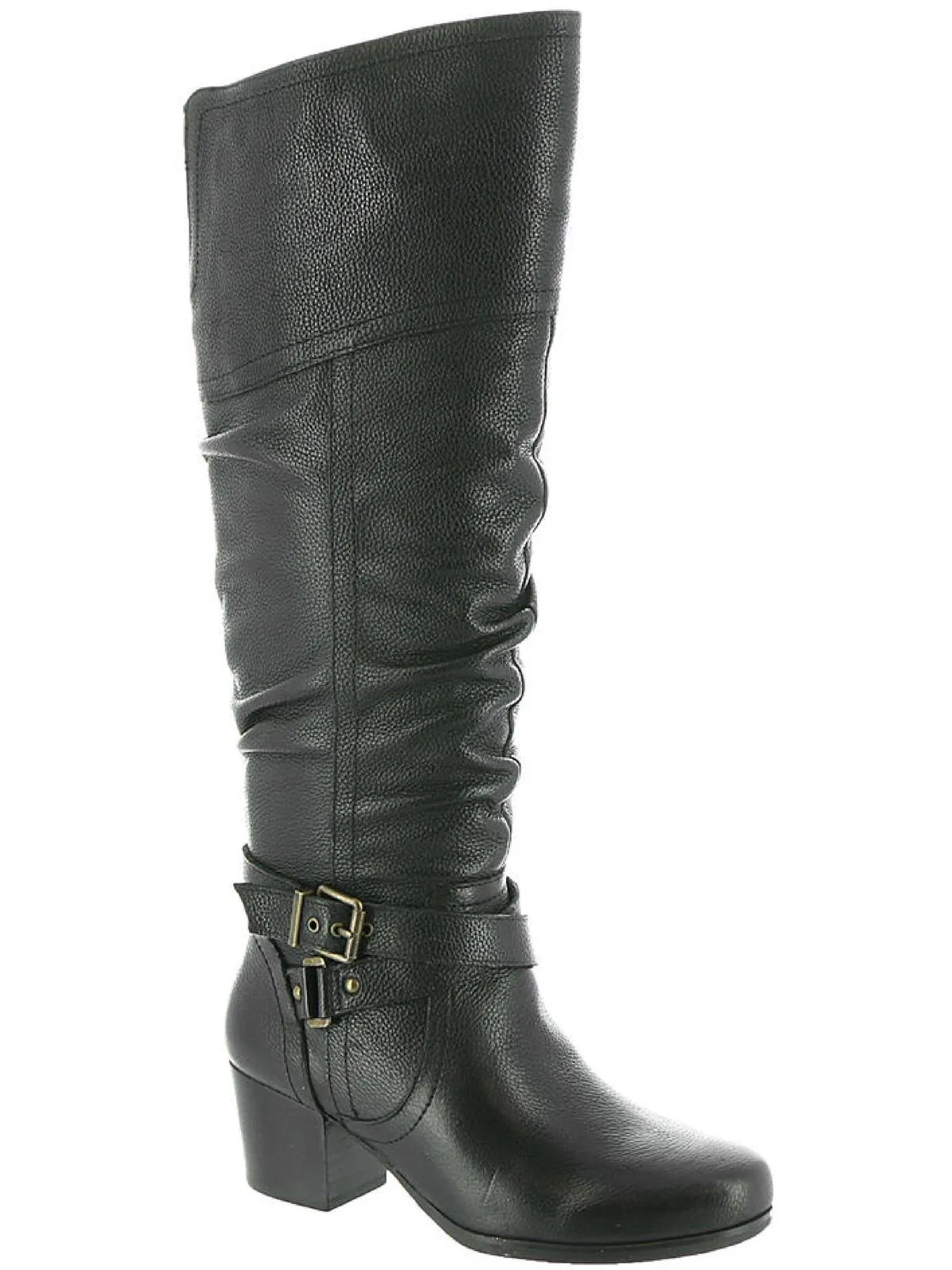 Dakota Womens Leather Stacked Heel Knee-High Boots