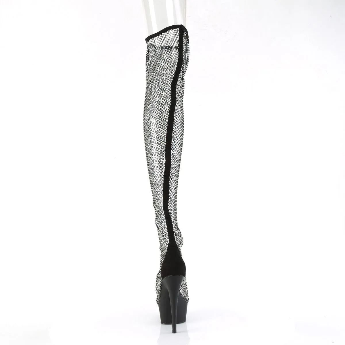DELIGHT-3009 Black Faux Suede-Rhinestones Mesh/Black Matte