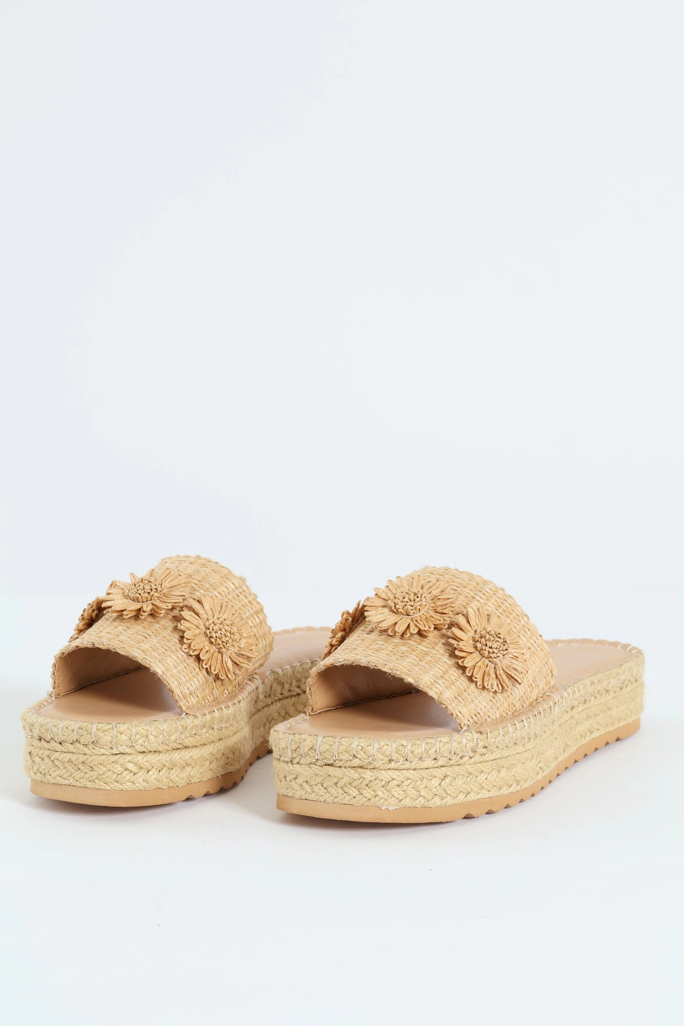 Espadrille Flatform Sandal With Raffia Flower - Natural