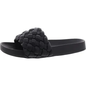 Faddy Womens Faux Leather Woven Pool Slides