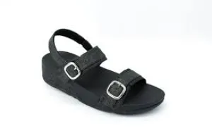 Fitflop Lulu shimmer leather adjustable sandal Black