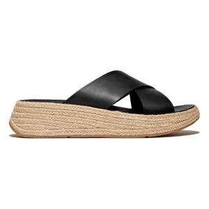 FitFlop Women's F-Mode Espadrille Flatform Cross Black Leather