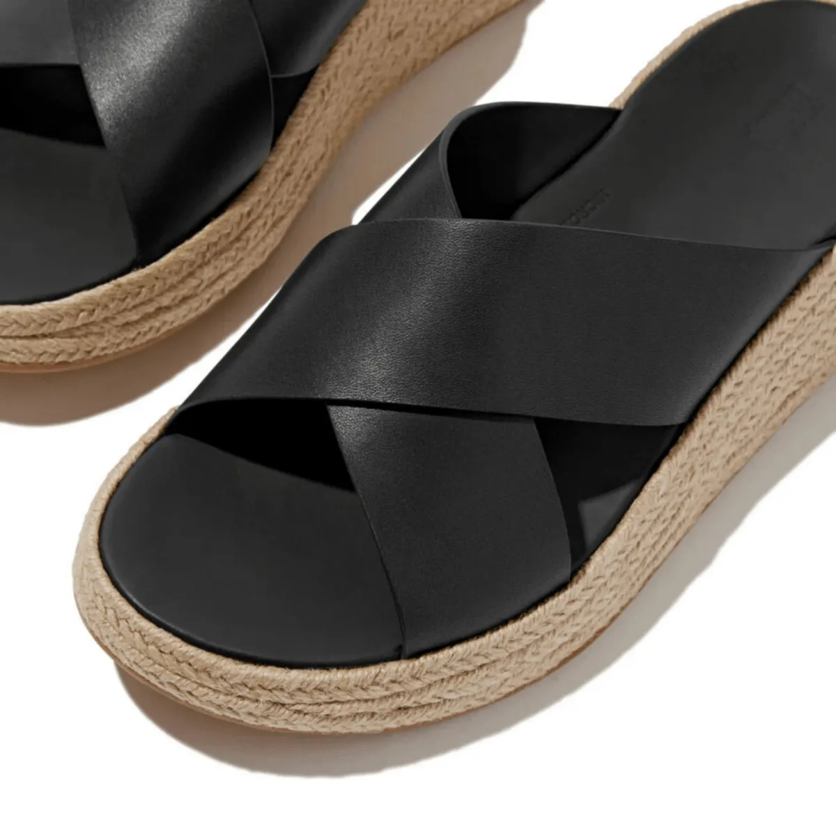 FitFlop Women's F-Mode Espadrille Flatform Cross Black Leather