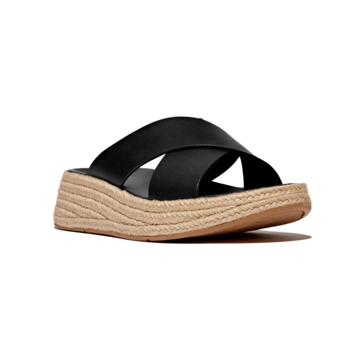 FitFlop Women's F-Mode Espadrille Flatform Cross Black Leather