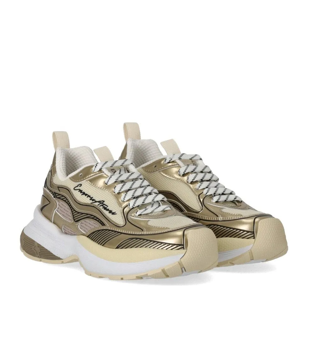 Futuristic Gold And White Sneakers With Ea Logo