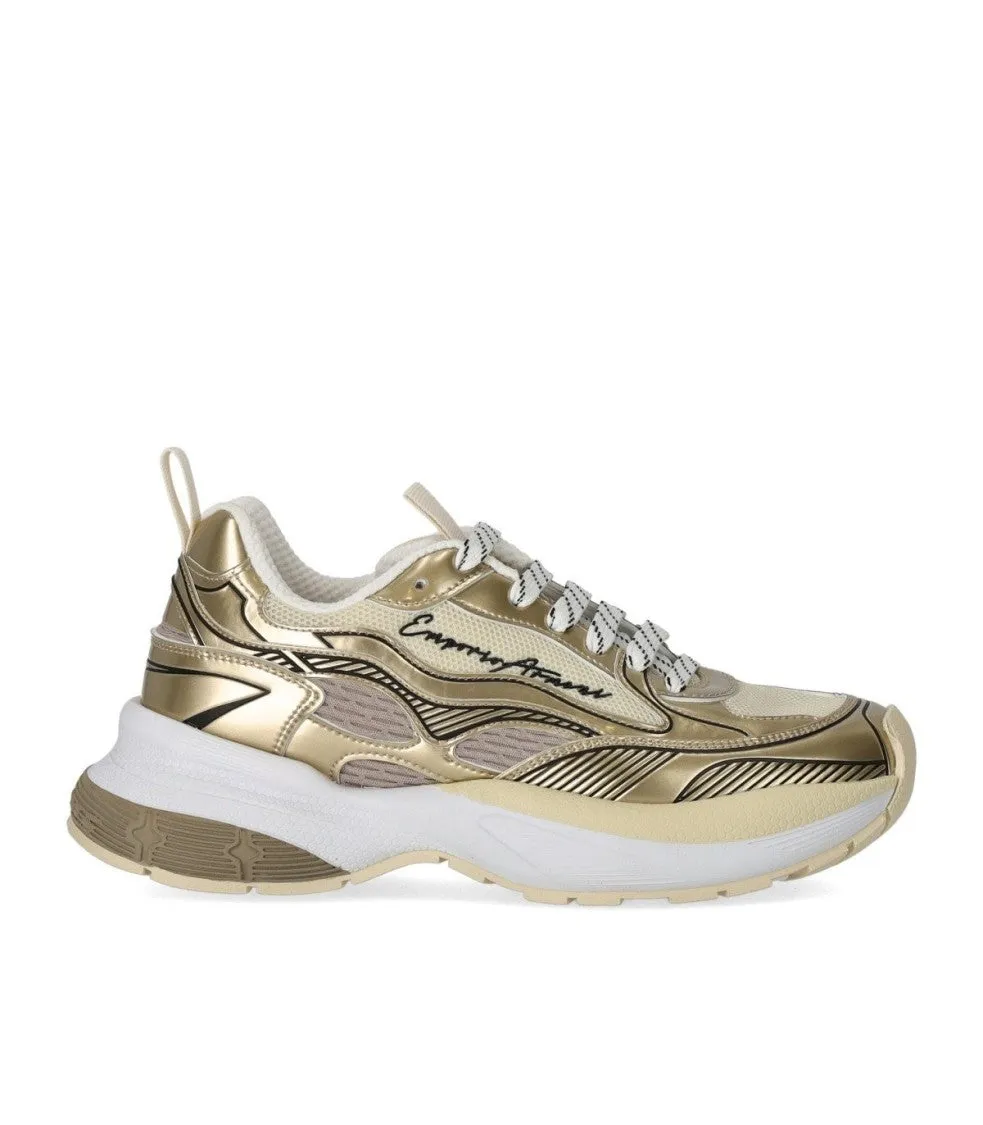 Futuristic Gold And White Sneakers With Ea Logo
