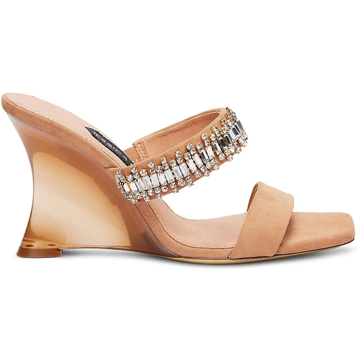 Gem Wedge Womens Leather Open Toe Mule Sandals