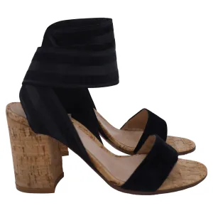 Gianvito Rossi Hailee Band Strap Block Heel Sandals in Black Suede