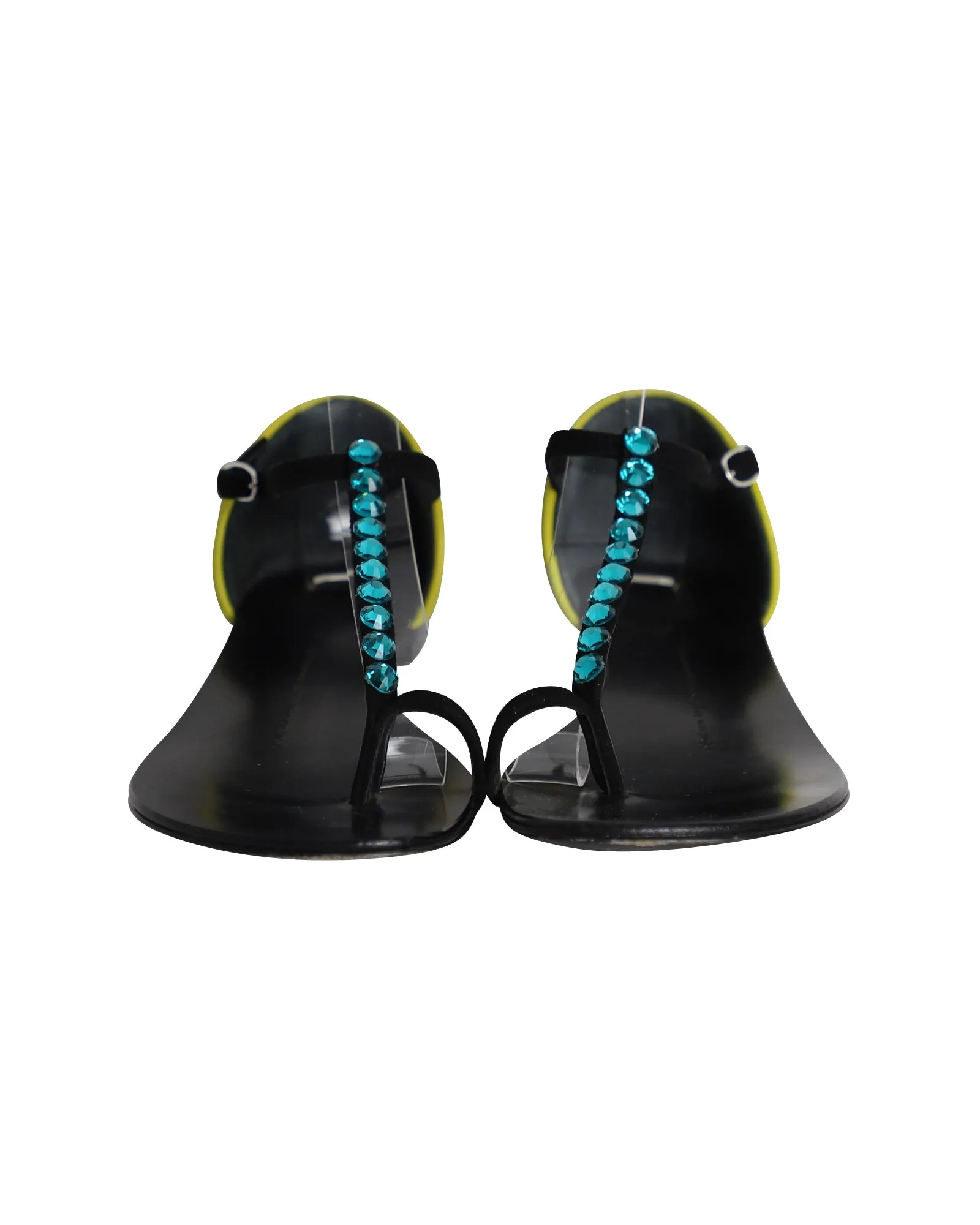 Giuseppe Zanotti Crystal-Embellished T-strap Flat Sandals in Multicolor Leather