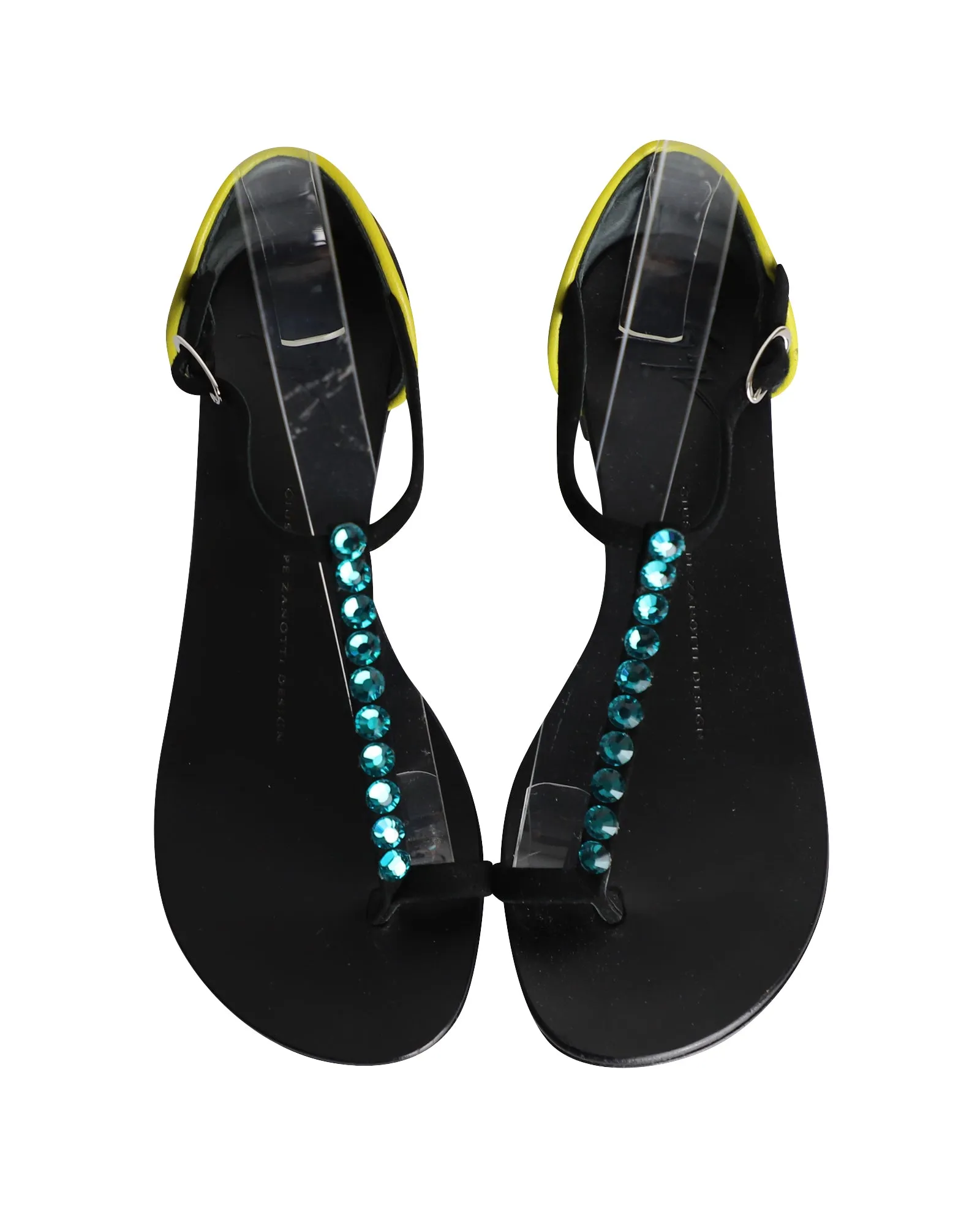 Giuseppe Zanotti Crystal-Embellished T-strap Flat Sandals in Multicolor Leather