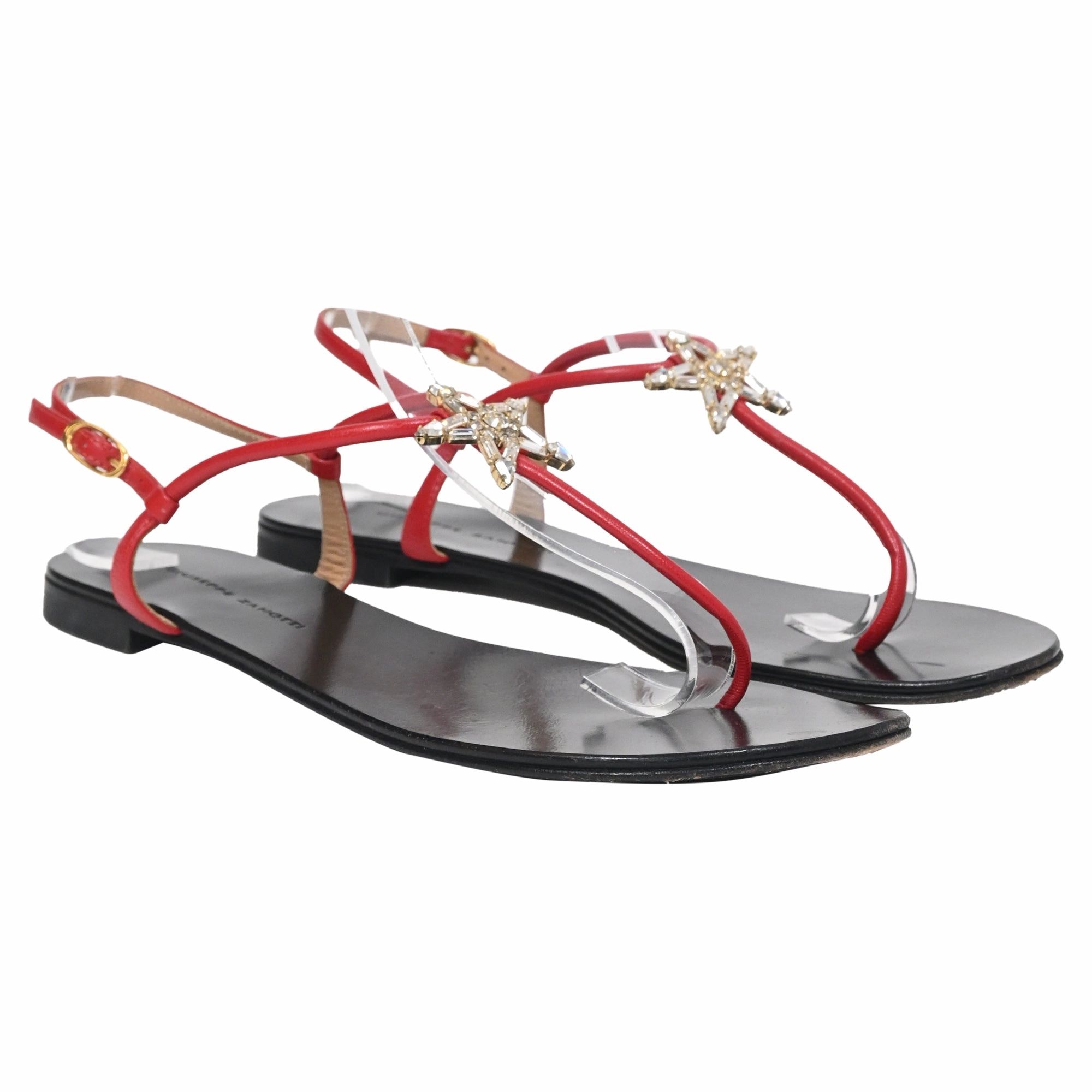 Giuseppe Zanotti Star Crystal-Embellished Sandals in Red Leather