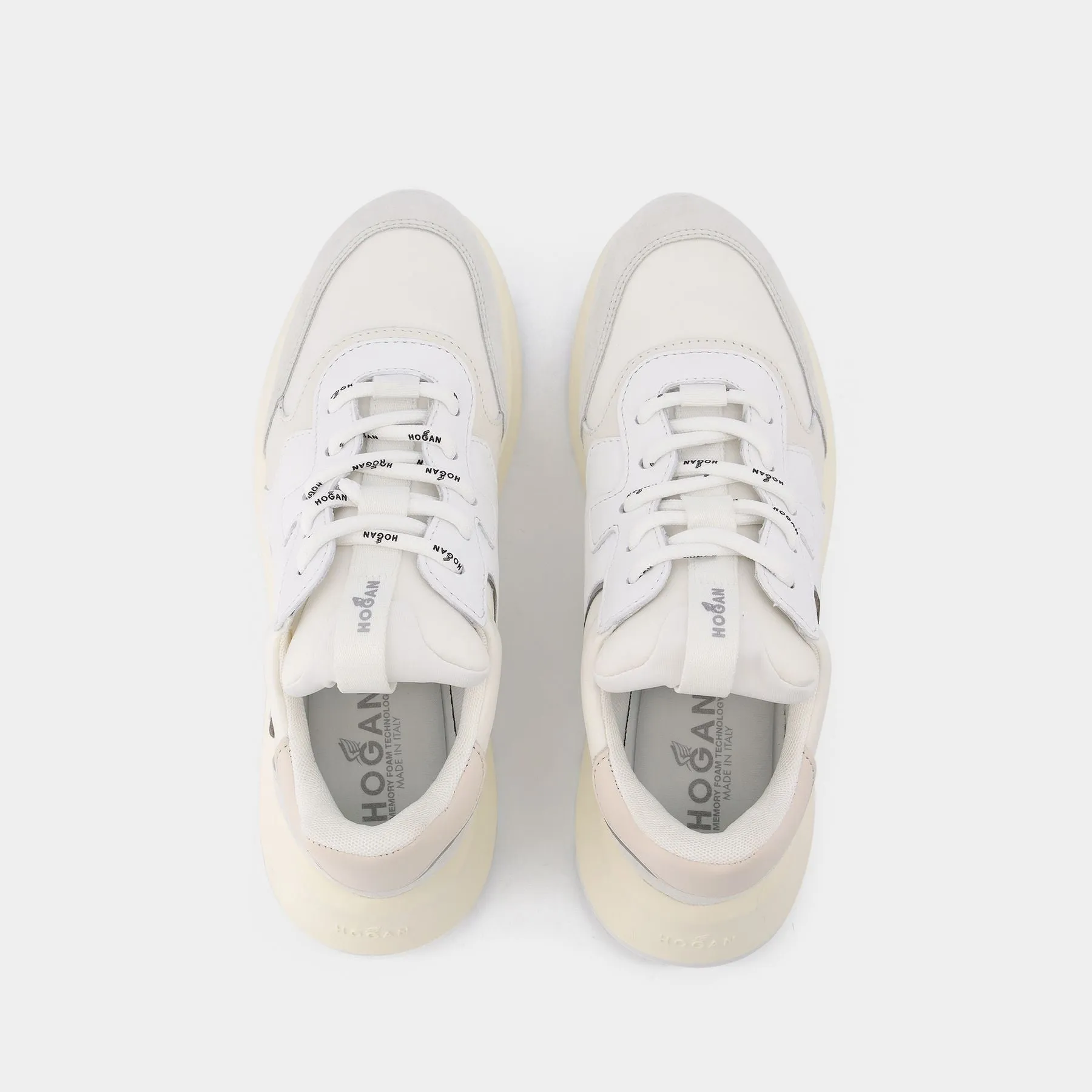 H585 Allacciato H Onda Sneakers in White, Beige and Grey Leather