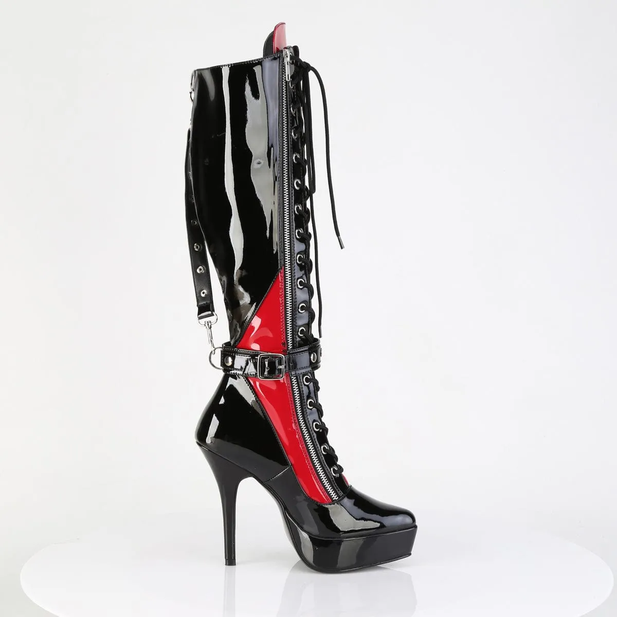 INDULGE-2028 Black-Red Pat Knee Boots