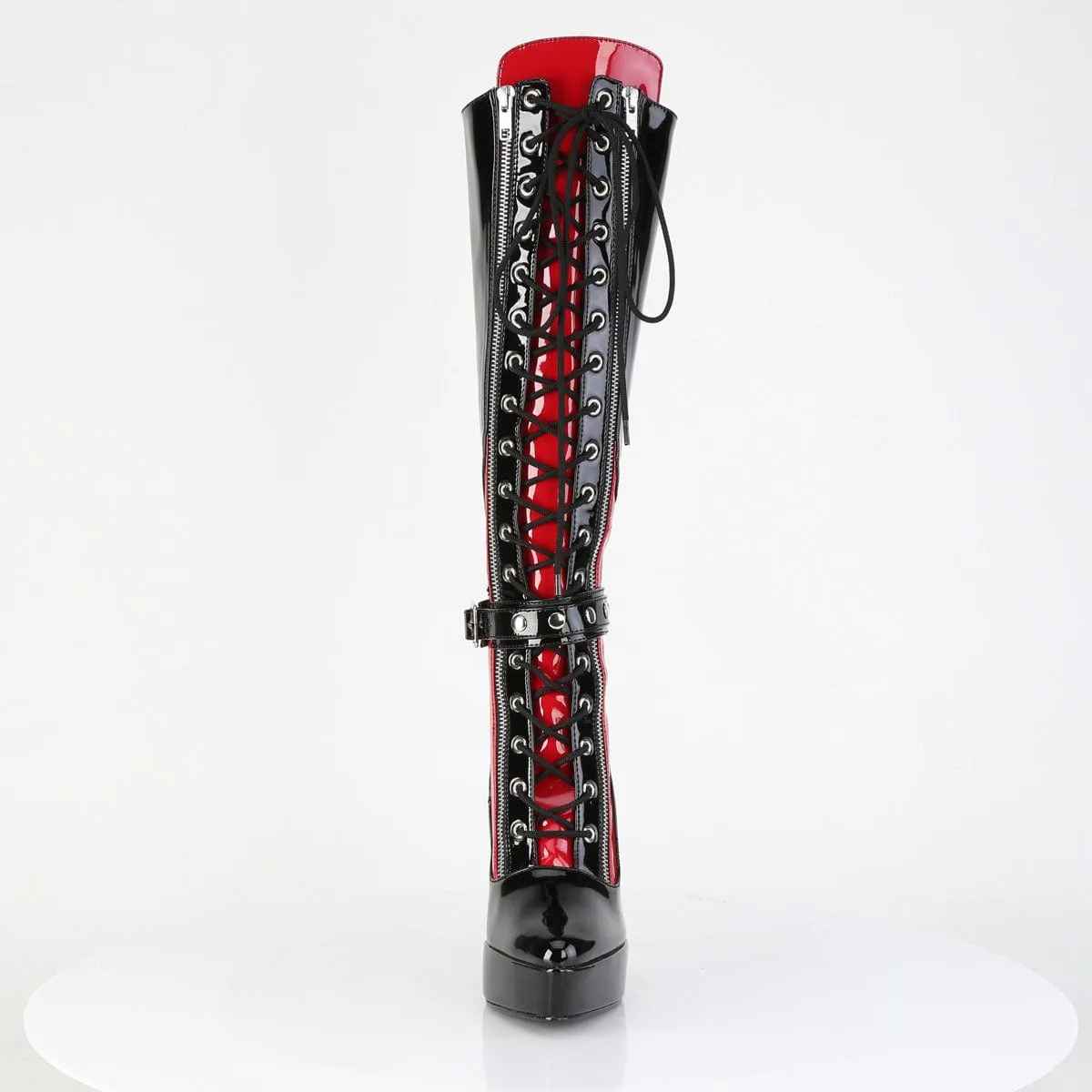 INDULGE-2028 Black-Red Pat Knee Boots