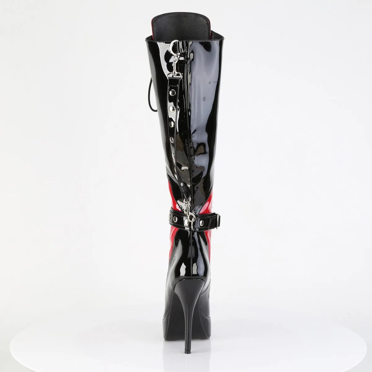 INDULGE-2028 Black-Red Pat Knee Boots