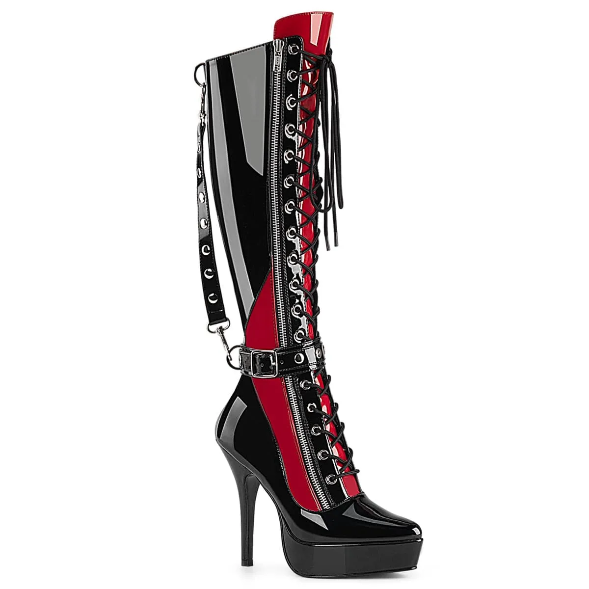 INDULGE-2028 Black-Red Pat Knee Boots