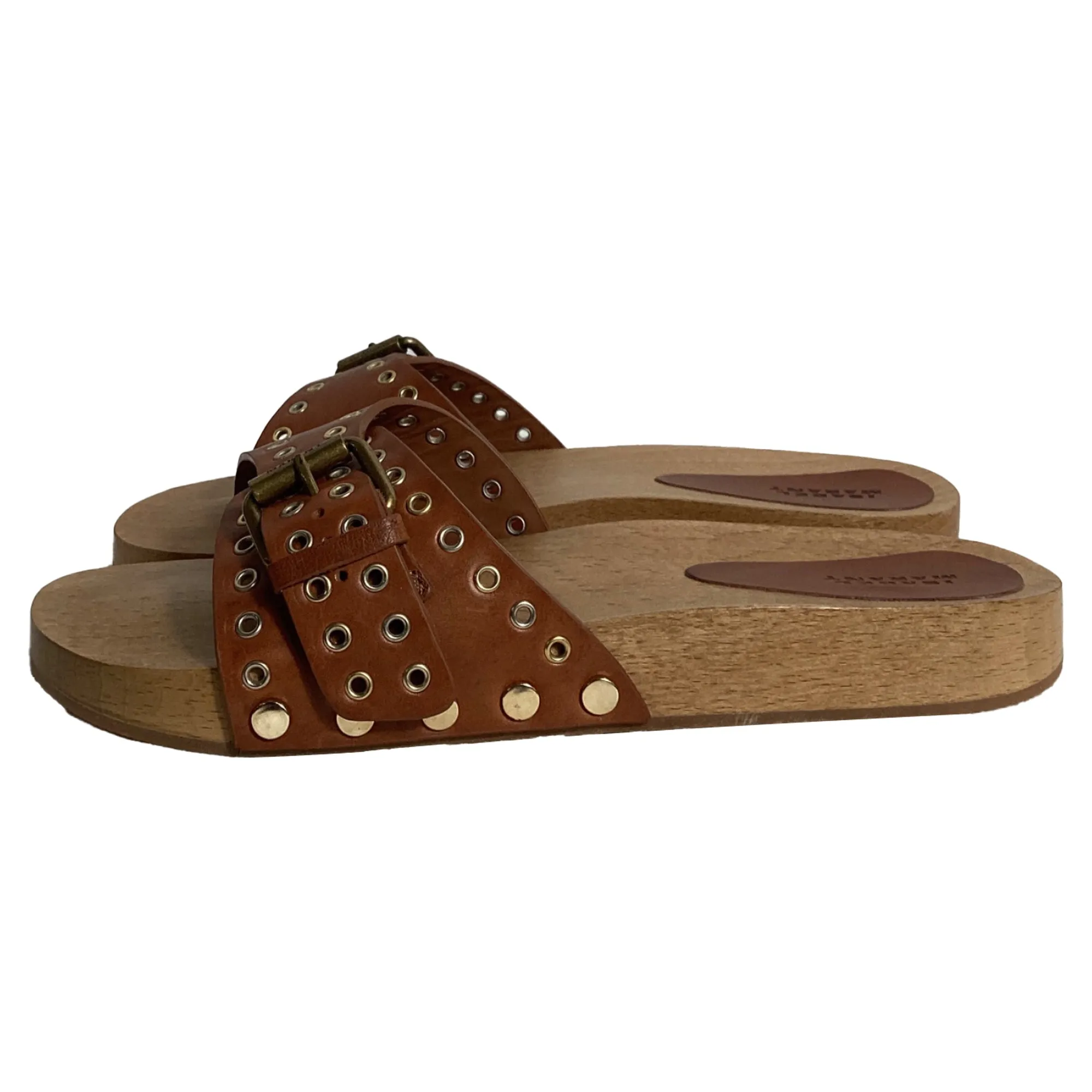 Isabel Marant Jaso Embellished Slides in Brown Leather